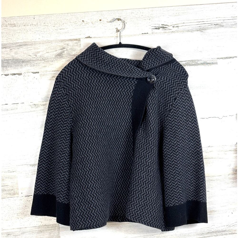 Tribal Women’s L Black Gray Chevron Knit 3/4 Sleeve One Button Sweater Wrap